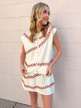 Load image into Gallery viewer, Queen Of Sparkles White &amp; Red Beaded Baseball Stitch Knit Skirt
