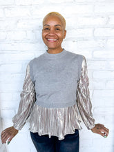 Load image into Gallery viewer, THML Metallic Vibes Gray Top