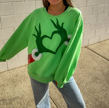 Load image into Gallery viewer, Queen Of Sparkles Green Grinch Heart Hands Sweatshirt