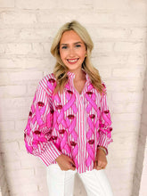 Load image into Gallery viewer, Queen Of Sparkles Pink Striped Cotton Breast Cancer Top