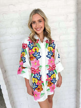 Load image into Gallery viewer, Queen Of Sparkles White Multi Flower Button Up Collar Cotton Dress