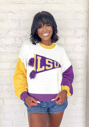 Queen Of Sparkles LSU Pennant Sweater