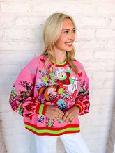 Load image into Gallery viewer, Queen Of Sparkles Hot Pink Vintage Mrs. Claus Sleigh Sweatshirt