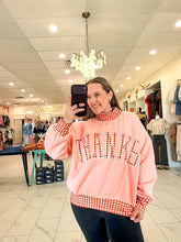 Load image into Gallery viewer, Give Thanks Peach Gingham Pullover