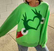Load image into Gallery viewer, Queen Of Sparkles Green Grinch Heart Hands Sweatshirt