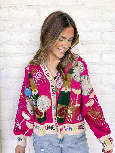 Queen Of Sparkles Hot Pink NYE Icon Cardigan