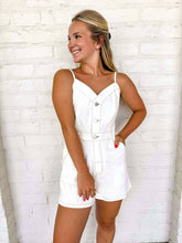 Load image into Gallery viewer, Save The Day White Denim Romper