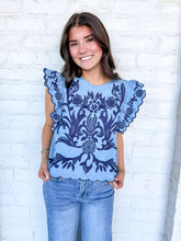 Load image into Gallery viewer, THML Singing Blues Ruffle Sleeve Top