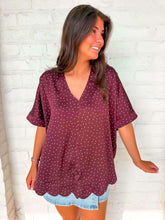 Load image into Gallery viewer, Ivy Lane Burgundy Polka Dot Top