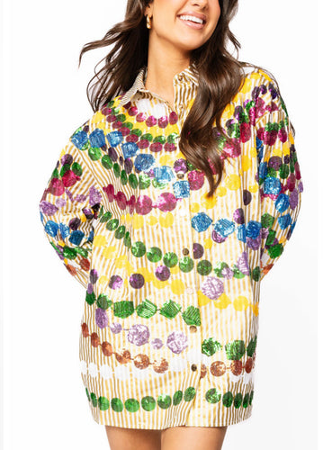 Queen Of Sparkles Gold Mega Bead Button Up Collar Dress