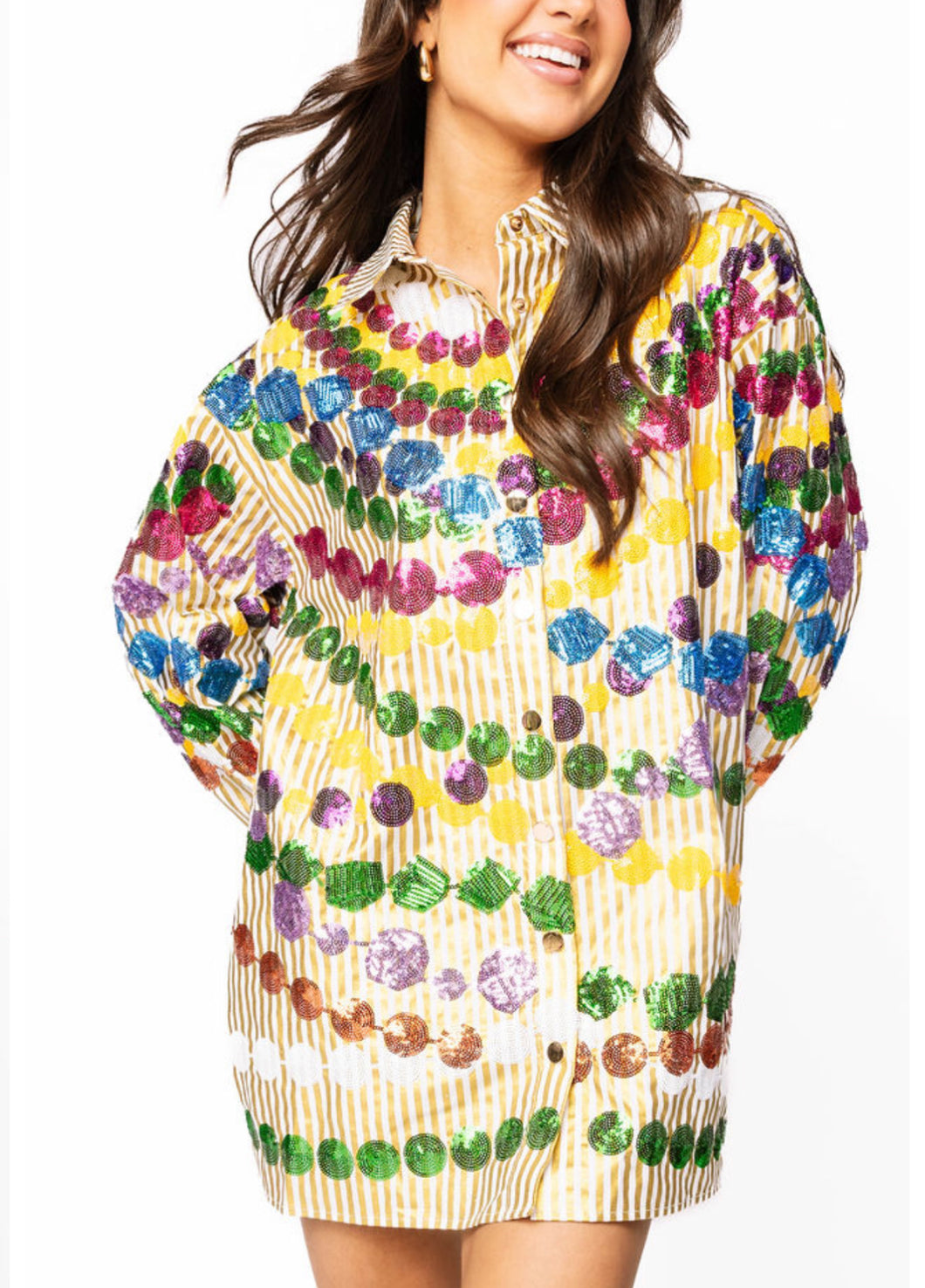 Queen Of Sparkles Gold Mega Bead Button Up Collar Dress