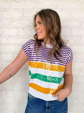 Load image into Gallery viewer, Sequin Mardi Gras Celebration Shimmer Stripe Sweater