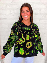 Load image into Gallery viewer, Queen Of Sparkles Black &amp; Green Halloween Queen Icon Sweatshirt