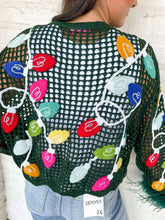 Load image into Gallery viewer, Queen Of Sparkles Green Crochet Multi Christmas Light Cardigan