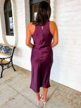 Load image into Gallery viewer, Golden Wishes Dark Cherry Satin Dress