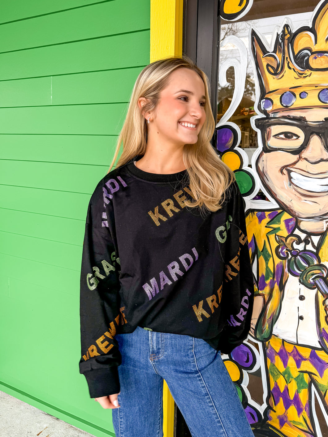 Top Of The Float Mardi Gras Black Pullover