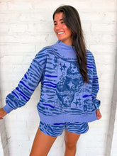 Load image into Gallery viewer, Queen Of Sparkles Blue Sequin Tiger Print QOS Card Mock Neck Sweatshirt