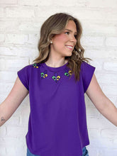 Load image into Gallery viewer, Fleur De Lis Mardi Gras Collar Purple Sweater Top
