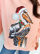 Load image into Gallery viewer, Queen Of Sparkles Pink Pelican in Santa Hat Sweatshirt