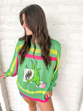 Load image into Gallery viewer, Queen Of Sparkles Green &amp; Pink Hand Holding QOS Card Sweater