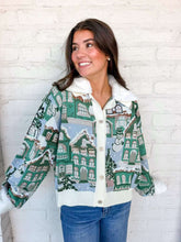 Load image into Gallery viewer, Queen Of Sparkles Multi Snowy Village Cardigan with Fur Collar