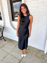 Load image into Gallery viewer, Golden Wishes Black Satin Dress