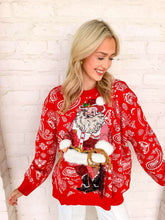 Load image into Gallery viewer, Queen Of Sparkles Red &amp; White Paisley Print Cowboy Santa Sweater