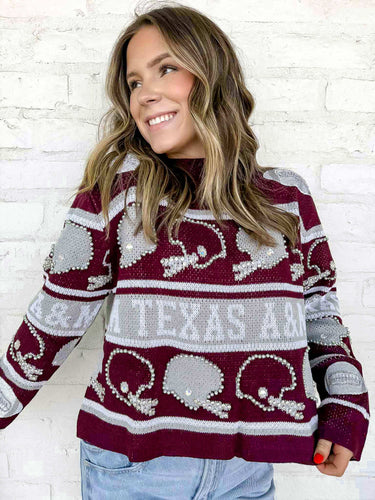 Queen Of Sparkles Texas A&M Vintage Football Sweater