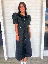 Load image into Gallery viewer, Take A Moment Black Jacquard Midi Dress