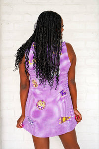 Queen Of Sparkles LSU Mini Icon Purple Gingham Collar Dress