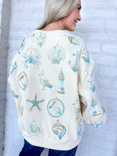 Load image into Gallery viewer, Queen Of Sparkles Ivory &amp; Mint Coastal Sea Shell Ornament Sweatshirt