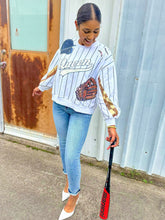 Load image into Gallery viewer, Queen Of Sparkles Baseball Queen Batter Up Sweater White/Navy