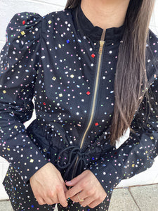 Queen Of Sparkles Black Multi Scattered Rhinestone Romper