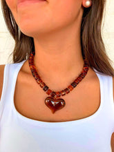 Load image into Gallery viewer, Large Heart Burgundy Bead Necklace