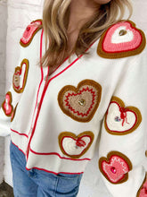 Load image into Gallery viewer, Queen Of Sparkles White Knit Valentines Heart Cookies Button Up Cardigan