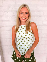 Load image into Gallery viewer, Cherry On Top Green Polka Dot Top