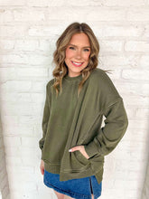Load image into Gallery viewer, Easy To Love Dark Olive Pullover