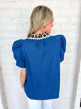 Load image into Gallery viewer, Eyes Ahead Denim Leopard Top