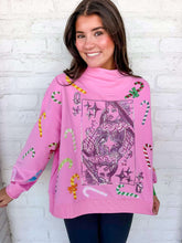 Load image into Gallery viewer, Queen Of Sparkles Pink Candy Cane QOS Card Mock Neck Sweatshirt