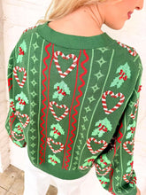 Load image into Gallery viewer, Queen Of Sparkles Green 3D Holly &amp; Peppermint Cardigan