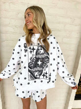 Load image into Gallery viewer, Queen Of Sparkles White &amp; Black Polka Dot Queen Card Sweatshirt