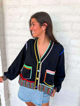Load image into Gallery viewer, Queen Of Sparkles Black Rainbow Trim button up Cardigan