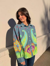 Load image into Gallery viewer, Queen Of Sparkles Denim &amp; Neon Paisley Print Button Up Long Sleeve