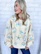 Load image into Gallery viewer, Queen Of Sparkles Ivory &amp; Mint Coastal Sea Shell Ornament Sweatshirt
