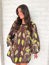 Load image into Gallery viewer, Queen Of Sparkles Brown Plaid Turkey &amp; Leaves Button Up Long Sleeve Dress