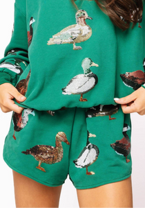 Queen Of Sparkles Dark Green Duck Shorts