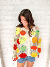 Load image into Gallery viewer, Queen Of Sparkles Beige Multi Pumpkin Crochet Button Up