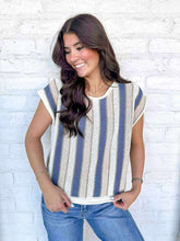 Load image into Gallery viewer, Excitement Overload Taupe &amp; Blue Sweater