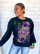 Load image into Gallery viewer, Queen Of Sparkles Black Mardi Gras Queen Card Sweatshirt