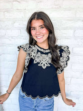 Load image into Gallery viewer, THML Days Ahead Black Flutter Sleeve Top